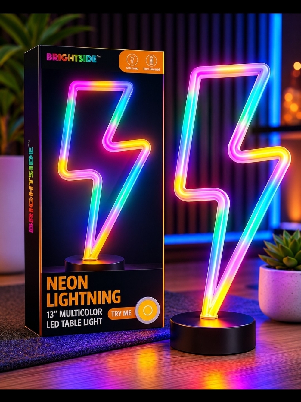 Neon Lightning Bolt LED Table Light Gamer Room Decor